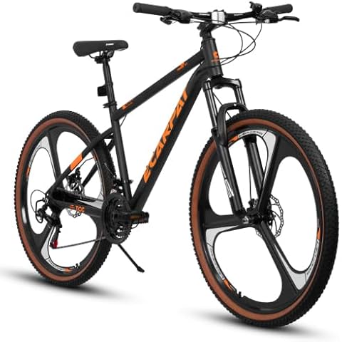 ECARPATEYE A27301M Mountain Bike 27.5 Inch Wheels, 21 Speed Road Bicycle with Dual Disc Brakes for Men and Women,High Carbon Steel Frame Front Fork Bicycles, Adult Faster Racing Bike (Black+Orange) Cover