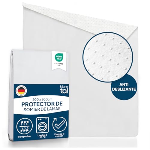Blumtal® cubre somier 200x200 cm - funda somier certificada OEKO-TEX - cubre somieres 200x200 cm con capa antideslizante - cubresomier 200x200 cm lavable 60°C - cubre somier 200x200 cm protege colchón
