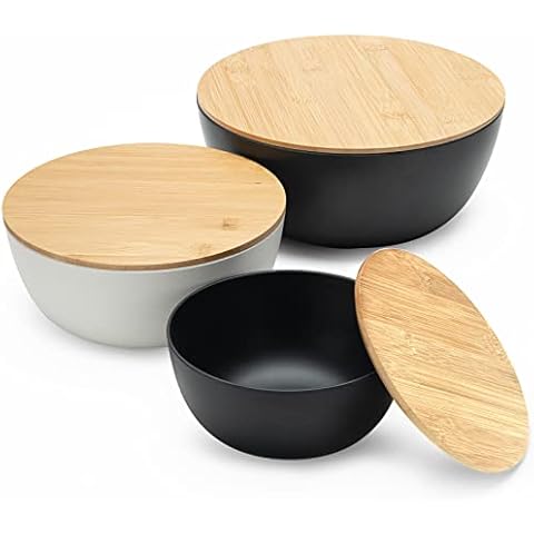 LEHAHA Salad Bowl Set with Lid, Bamboo Fiber Mixing Bowls Set with Bamboo Lid, Cutting Board Lids Food Storage Serving Bowls Great for Serving Salad, Fruits, Popcorn, Snacks and Bread Cover