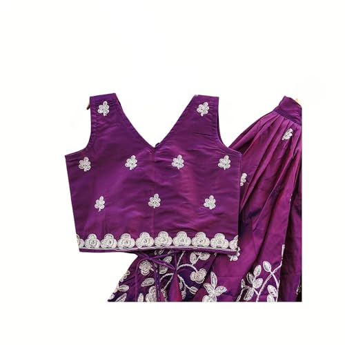 RJ ONLINE Girls Readymade Crop Top With Lehenga - Taffeta Silk Embroidered Lehenga Choli - Perfect for Ethnic, Party & Wedding - Traditional Dress