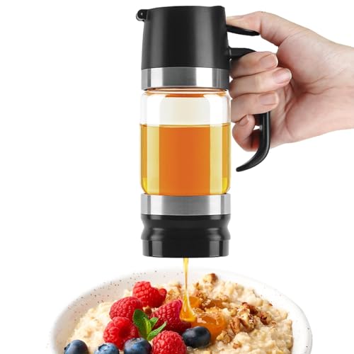 Aelga Glass Honey Dispenser No Drip - 9 OZ Honey Pot Honey Jar with Handle - Maple Syrup Dispenser,...