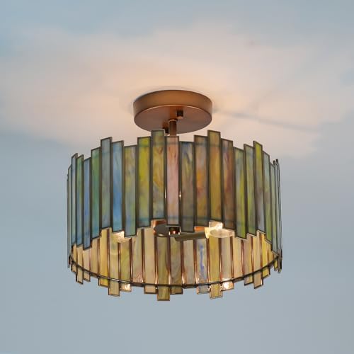 Wrlmfy Antique Brass Ceiling Light Fixture in Drum Shape, 12.5”