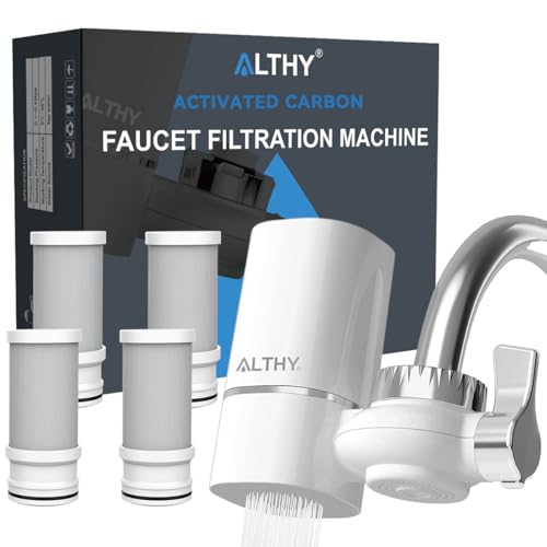 ALTHY Faucet Water Filter BPA-Free Sink Tap Water Purifier Certified Reduces Chlorine Heavy Metals & Bad Taste Only Fits Standard Tap Includes 1 System & 4 Filter
