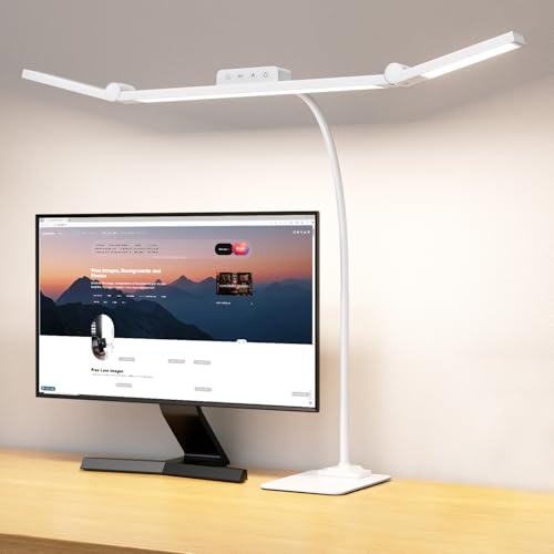 EppieBasic Schreibtischlampe LED Dimmbar: 24W 3-Lichtbalken LED Schreibtischlampe für Homeoffice - 1200LM Augenschutz Schwanenhals Büro Tischlampe mit Metallbasis - Schreibtischleuchte Weiß