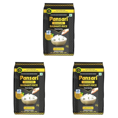 Image of Pansari Signature Basmati rice, Great Taste and Mesmerizing Aroma | Extra Long Grain, Naturally Aged(2-Years) with Fortified | Basmati Rice, Biryani Rice, Pulao Rice - 5Kg (Pack of 3)