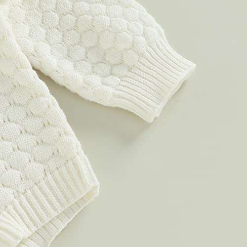 Fladdswed Newborn Infant Baby Girl Knit Sweater Jumpsuit Ribbed Romper Long Sleeve Bodysuit Ruffle Onesie Fall Winter Clothes (White, 6-12 Months) #TOP2