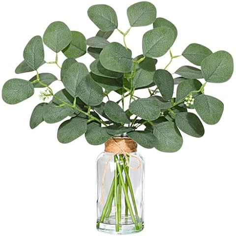 Veryhome Artificial Eucalyptus Plant in Glass Vase Cover