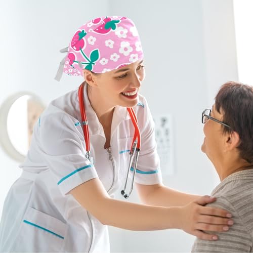 Image of Butterfly Scrub Cap Women with Ponytail & Buttons Adjustable Surgical Nurse Hat with Cotton Sweatband for Long Hair
