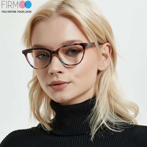 Image of Firmoo Blue Light Blocking Glasses for Computer Reading Womens Cat Eye Acetate Frame Spring Hinge 0.0x Black