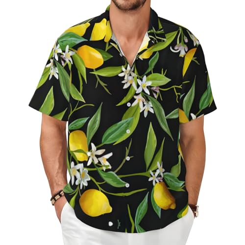 Chemise hawaïenne homme à motif citron et fleurs jaunes avec poche poitrine