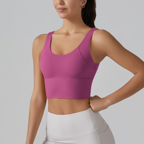 Image of ABOCIW Longline Sports Bra for Women V Back Wireless Padded Medium Support Yoga Bra Workout Crop Tank Tops