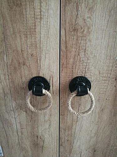 Aldaba de puerta de hierro fundido negro con manija integrada 5