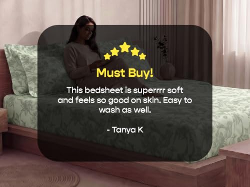 Image of SleepyCat 300 TC Cotton-Soft Microfiber Bedsheet with 1 Pillowcase|Wrinkle-Free|300 TC Plain Weave|No Creases, No Shrinkage|No Colour Fading|150 GSM|Sage Forest|Fits Mattress Upto 8 Inches|Single