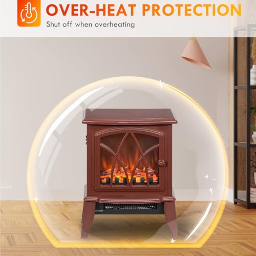 18 Freestanding Electric Fireplace Stove for Home with Realistic Flame - Red
