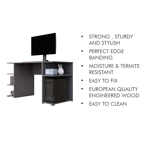 Image of Bniture Wooden Study Table for Home | Engineered Wood Study Table with Side Shelf Storage | Multi Purpose Computer Desk for Writing & Study | Laptop Table for Study Room & Workstation | Slate Grey