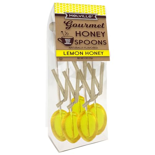 Image of Melville Candy All Natural Honey Spoons & Lollipops on Wooden Ball Sticks - Gluten-Free, Made in USA Stirrers for Tea, Coffee, & Hot Beverages - Individually Wrapped (Lemon)