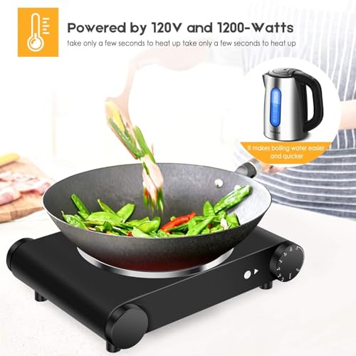 Image of 1200W Infrared Single Burner Electric Hot Plate, Fast Heating & Energy Efficient, 7 Inch Ceramic Glass Portable Electric Stove with Adjustable Temperature Control, Compatible w /All Cookware