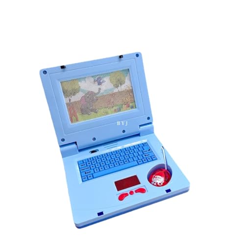 キッズコンピュータ | 本物のマウスとキーボードを備えた幼児用コンピューター - 細かい運動技能訓練、音楽啓発のための多機能赤ちゃん学習玩具 (ブルー)