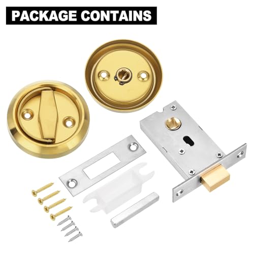 PATIKIL Round Recessed Door Lock, Stainless Steel 304 Hidden Recessed Cup Door Handle Furniture Pulls Latch Knob for Privacy Pocket Door Lockers, Gold by PATIKIL - Image 8
