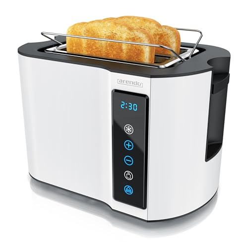 Arendo - Touch Toaster 2 Scheiben Edelstahl - Touchpanel - digital Display Restzeitanzeige - 800 W – Doppelwandgehäuse – mit Brötchenaufsatz – 7 Bräunungsgrade – Brotscheibenzentrierung - Weiß Matt