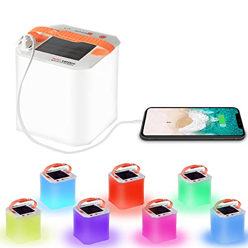 Mesqool Farol solar de camping con batería de 4200 mAh y puerto USB, 7 colores regulables, lámpara de exterior hinchable y resistente al agua IP67, lámpara de camping LED