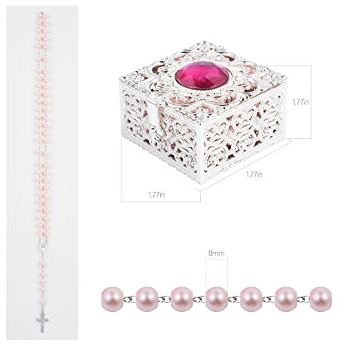 FLAFARY First Communion Rosary Set for Girls and Boys Catholic Beads for Men Women and Kids in Holy Cup Metal Gift Box - Image 2