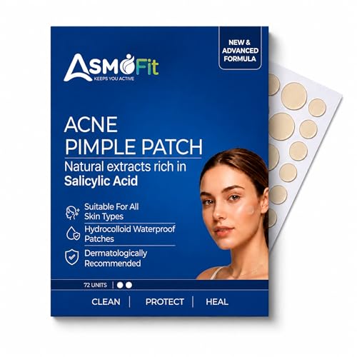 Image of ASMOFIT Acne Pimple Patch for Face | 72 Hydrocolloid Pimple Patches | 2 Percent Salicylic Acid | Invisible Waterproof Acne Patches for Whiteheads | Day and Night Use