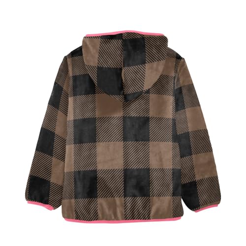 OTVEE Tartan Coffee Brown Plaid Kids Hoodie Jacket Fall Spring Full Zip Warm Outwear Coat2