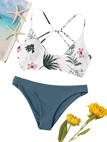 SweatyRocks Women's Sexy Bathing Suit Floral Print Cross Back Bikini Set Swimsuits3