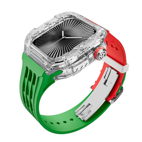 Transparent Rugged Case with Band Compatible with Apple Watch Series 10 (2024) 46mm Bands,Luxury Crystal Clear Military Protective Cover Bumper Tactical for iWatch Series 10 46mm Men Women Strap