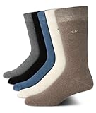 Calvin Klein Mens Dress Socks - 5 Pairs Soft Cotton Blend Crew Socks for Men - Classic Comfort Stay Up Cuff Mixed Pattern, Size 7-12, Tan Assorted