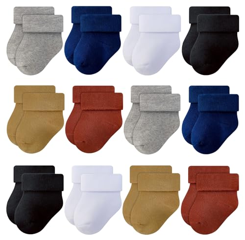 RATIVE Infant Baby Socks Months Thick Terry Turn Cuff Socks for Unisex Baby Boy and Girl (0-6 months, 12-pairs/B35)