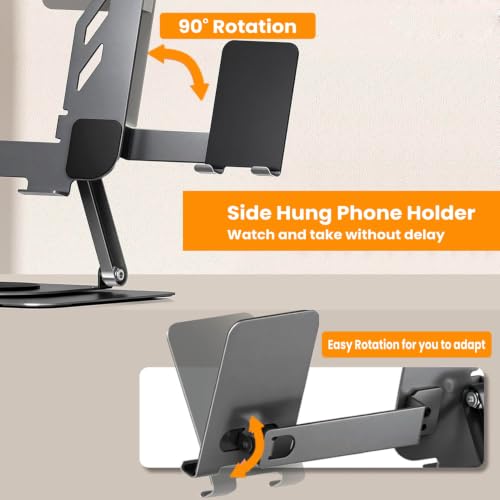 Image of PLIXIO Adjustable Laptop Stand with Phone Stand and 360 Rotating Base Tabletop Ergonomic Foldable Portable Holder Compatible for MacBook, HP, Dell, Lenovo & All Other Notebook (Grey)