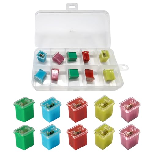 AMZAUTO 10 PCS Low Profile Fuse Square Car Fuses Assortment Kit, Low Profile Box Shape Inline Fuse for Trucks, Cars and SUVs, 20 A/30 A/40 A/50 A/60 A