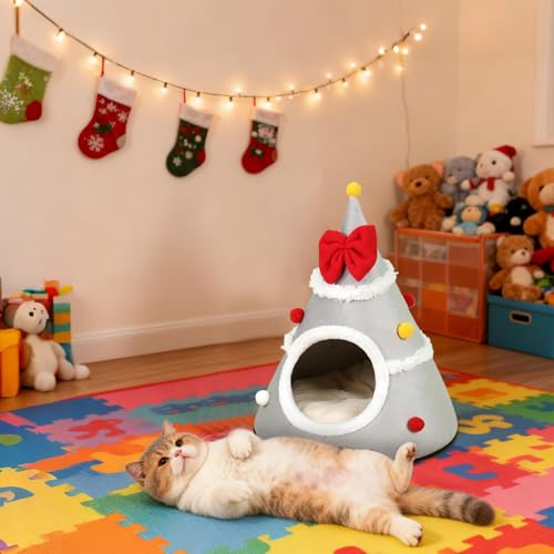 Couchage chat chaud et anti-stress en forme de igloo fermé pour l'hiver