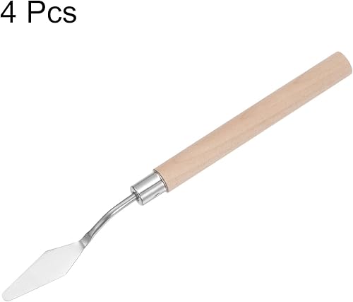 Miniatura 10 de HARFINGTON 4pcs No.7 Paleta Cuchillos 0.394 in Ancho Acero Inoxidable Pequeña Espátula Puntuosa Pintura Cuchillo de Paleta con Mango de Madera para