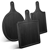 Geetery 3 Packs 12 Inch Black Wood Chopping Boards with Handle and Deep Juice Groove Small Bamboo Wooden Pizza Paddle Serving Boards Tray Charcuterie Plank Chopping for Cheese Steak Bread