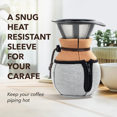 IMPRESA 2 Pack Impresa Insulated Pour Over Coffee Cozy for Bodum 6-Cup Coffee Maker - Protective Glass Carafe Sleeve & Drip Brewer Accessory