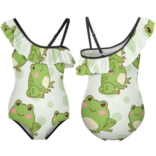Girl's Cute One Piece Bathing Suit Floral Ruffle One Shoulder Swimsuit3