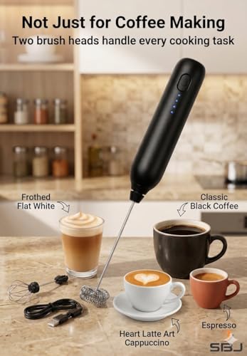 Image of SBJ Milk Coffee Frother 2 in1 Coffee Milk & Egg Whisker Electric Rechargeable Coffee Maker Machine for Home Hand blinder Coffee Frother with Dual Spring with 3 Speed Option (Multicolor)