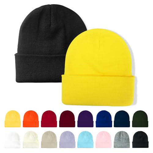 Image of Winter Beanie Acrylic Knit Cuffed Plain Hats Skull Cap Warm Beanies for Men Women