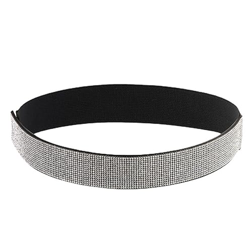 auwiyd Rhinestone Elastic Belt Stretchy Shiny Crystal Waistband for Suit Dress Wide Waist Band Elastic Belt for Women Girls