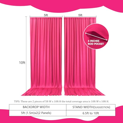 Image of 2 Panels Fuchsia Backdrop Curtain, 10 x 10 Feet Polyester Background Curtains for Parties, Weddings, Baby Showers, Halloween, Christmas, Birthday Party Photoshoot Backdrop Curtains Decorations