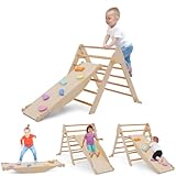 5 in 1 Pikler Triangle Set Toddler Climbing Toys Montessori Climbing Set with Foldable Pikler Triangle Ladder, Wooden Reversible Kids Climbing Slide Seesaw for Indoor/Outdoor