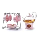 kazeRyu Juego De Té Nórdico De Porcelana Jaspeada: Tetera Con Vela, Colador Y Diseño Floral