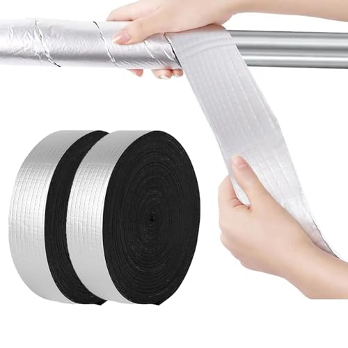ANMOO 2 Roll Pipe Insulation Foam Wrap 5cm Wide X 10M Outdoor Foam and Foil Pipe Insulation Tubing Self Adhesive for Winter Freeze Protection Aluminium Tape for Cold Hot Water Pipes