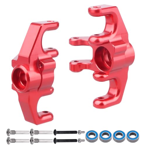 FriHobby Aluminum Steering Spindle Set and Hardware Ball Bearings Steering Blocks Front Steering Knuckles for Losi Baja Rey Upgrades Parts, Replaces LOS234005 (Red)