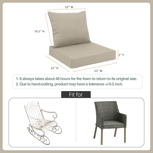 Image of Favoyard Outdoor Patio Seat Cushions Set, 22 x 22 Inch, Waterproof, Beige