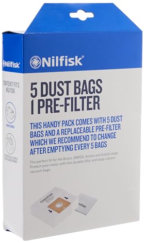 Nilfisk 5 Bolsas Aspiradoras + Pre-filtro - Accessorios para Aspiradoras Bravo (30050002)