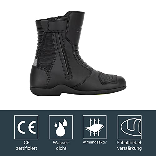 FAST WAY FTS-1 WP Motorradschuhe, CE Zertifiziert, Wasserdichte Motorradstiefel, Atmungsaktive Motorradschuhe, Schalthebelverstärkung & Fersenreflektor, Reißverschluss mit Klettabdeckung, Größe 46
